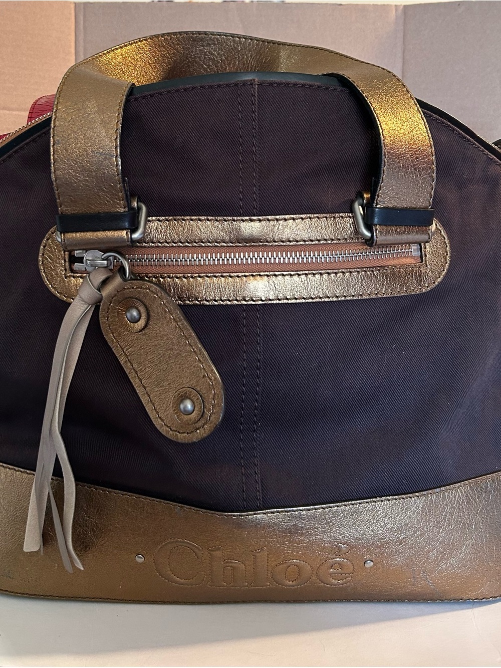Chloe Large Brown Metallic Leather Denim Bag